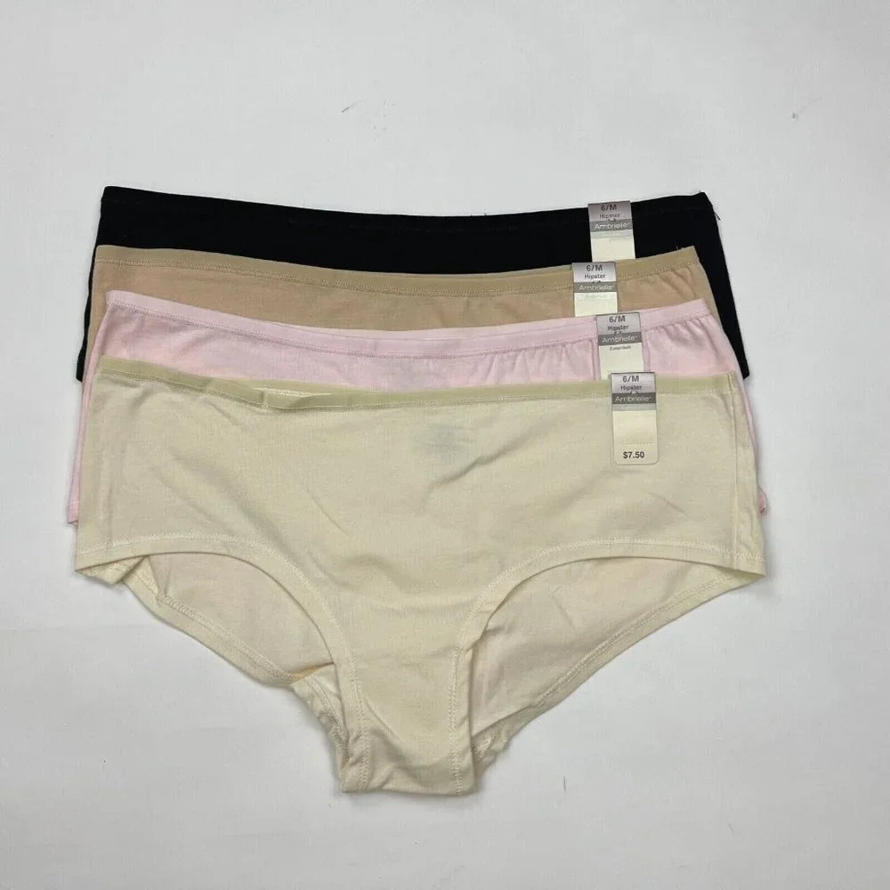 Ambrielle Hipster Panty Low-Cut Stretch 94%Cotton 6%Lycra Women 6 M NWT Lot of 4 - Picture 1 of 8